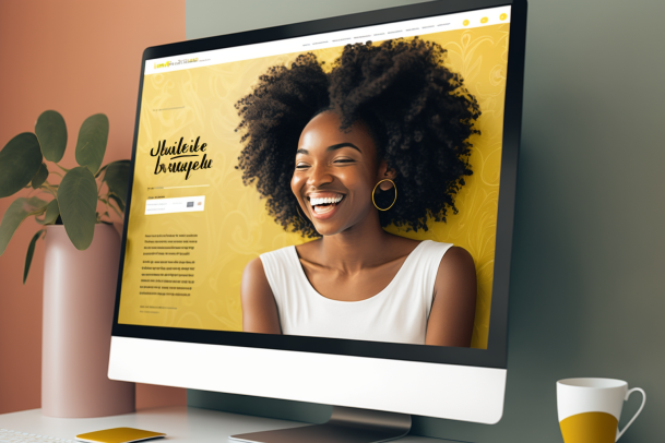 faunomod_A_pretty_afro_woman_smiling_in_front_of_a_desktop_comp_f162fac5-b7d4-4a77-bcfa-c5953c44c918